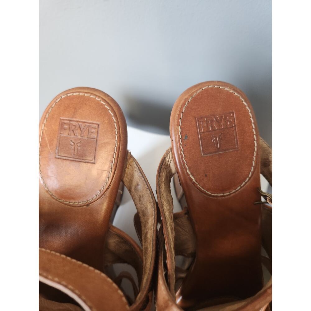 Frye Tan Leather Wedge Sandals 11 NWOT Rosy Honeycomb Tan - Picture 5 of 6